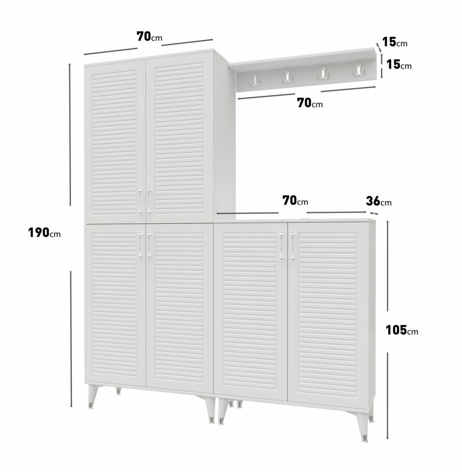 Panjurlu Metal Kulp Prt6190 Portmanto Vestiyer Beyaz Gümüş