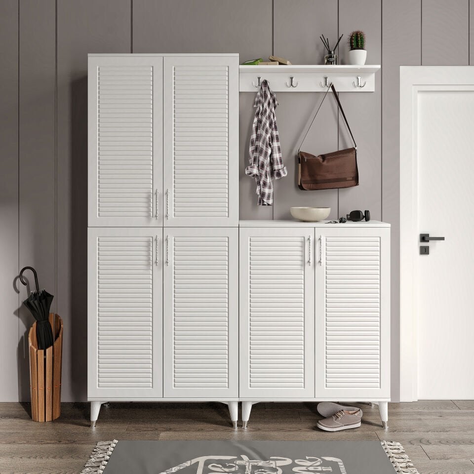 Panjurlu Metal Kulp portmanto vestiyer beyaz gümüş — modern antre mobilyası