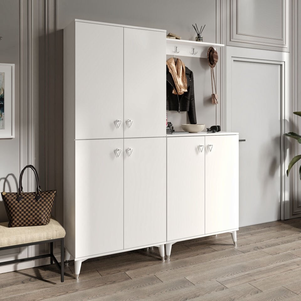 Modern tasarımlı beyaz gümüş portmanto — minimalist antre dekorasyonu