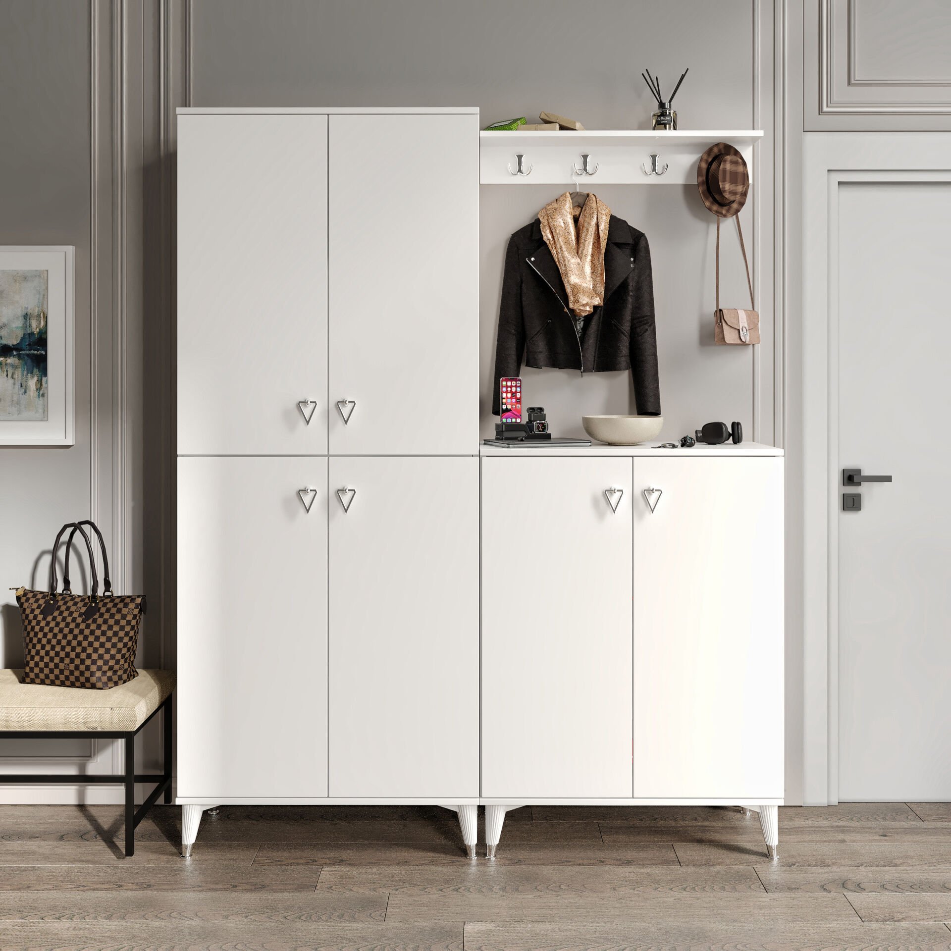 Simple Prt6190 portmanto vestiyer beyaz gümüş — modern antre mobilyası