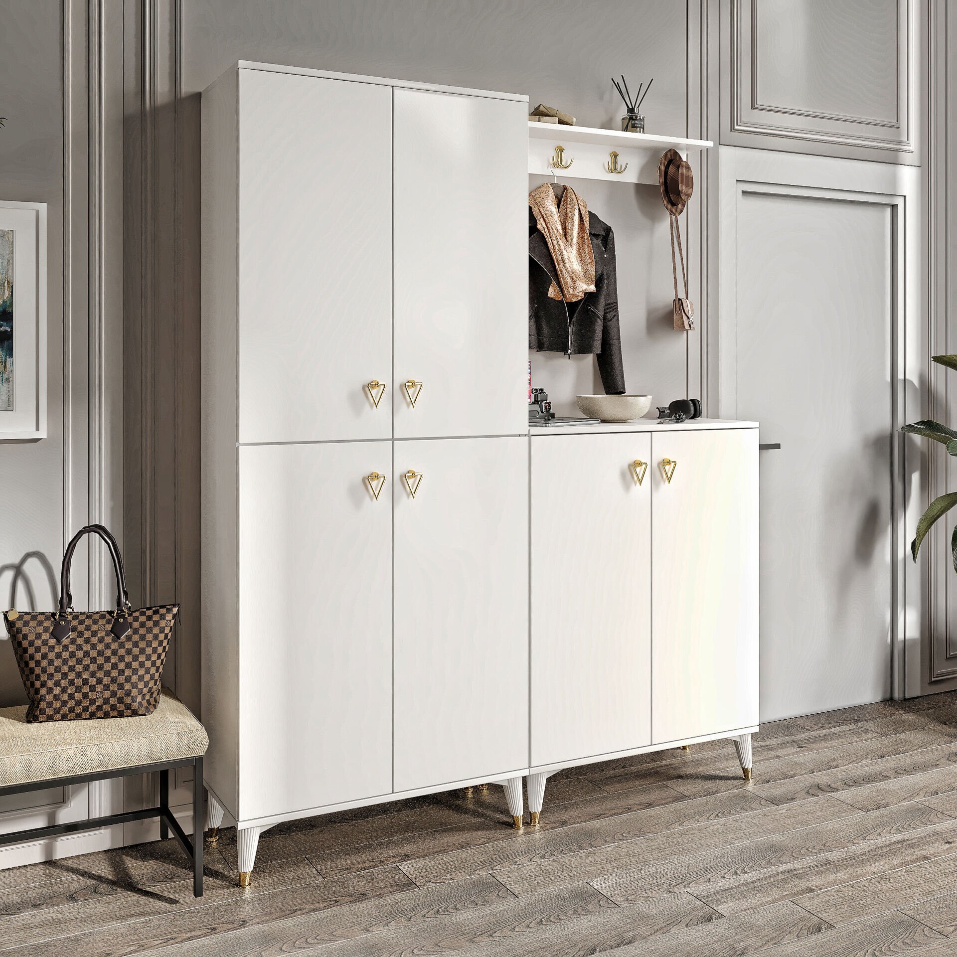 Simple Prt6190 Portmanto Vestiyer Beyaz Gold