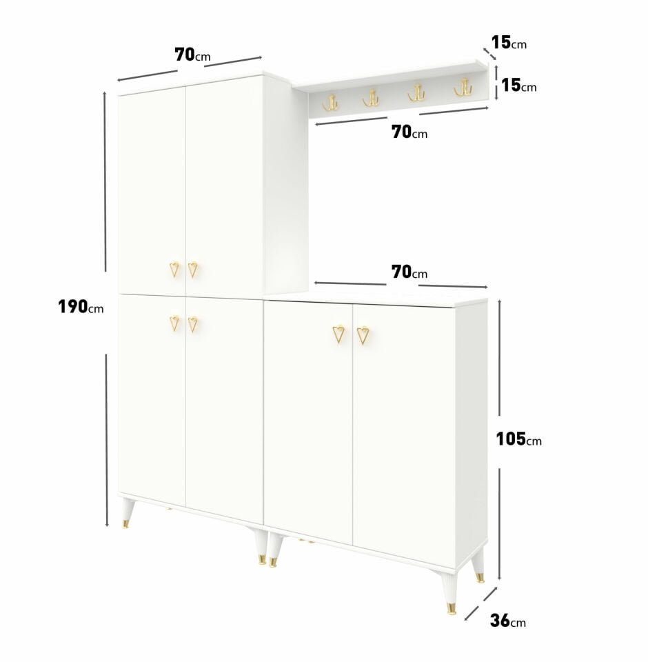 Simple Prt6190 Portmanto Vestiyer Beyaz Gold