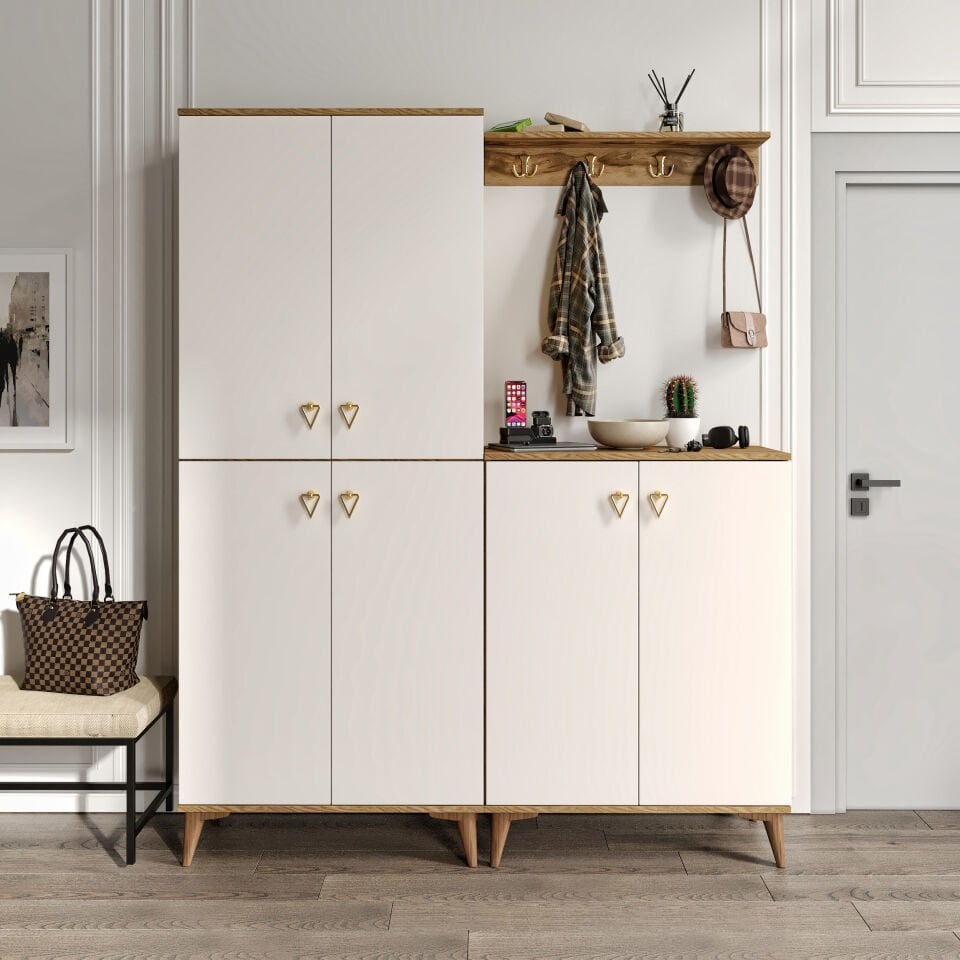 Simple Prt6190 Portmanto Vestiyer Ekru Ceviz