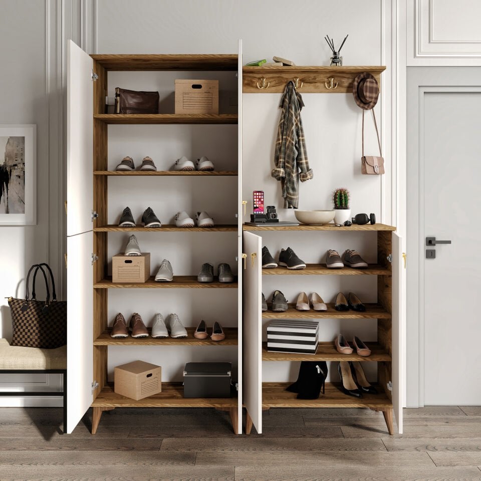 Simple Prt6190 Portmanto Vestiyer Ekru Ceviz