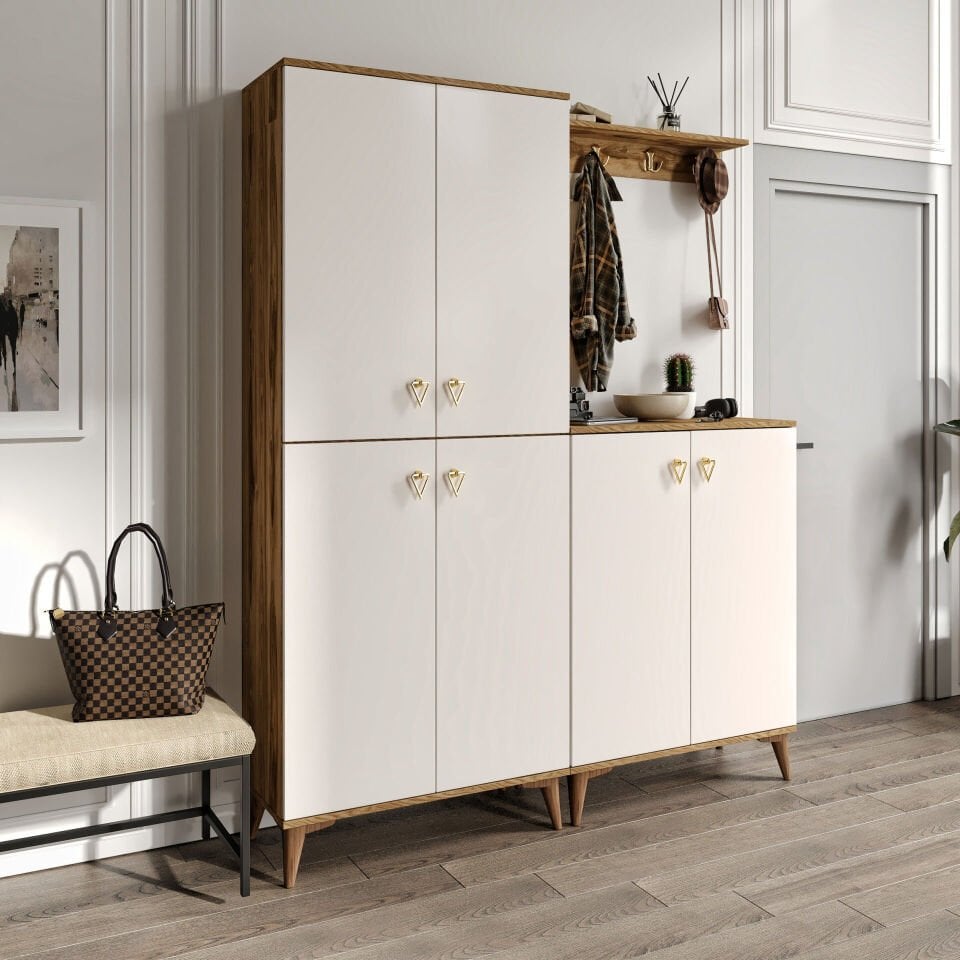 Modern aytaşı ceviz portmanto, geniş depolama alanlı vestiyer