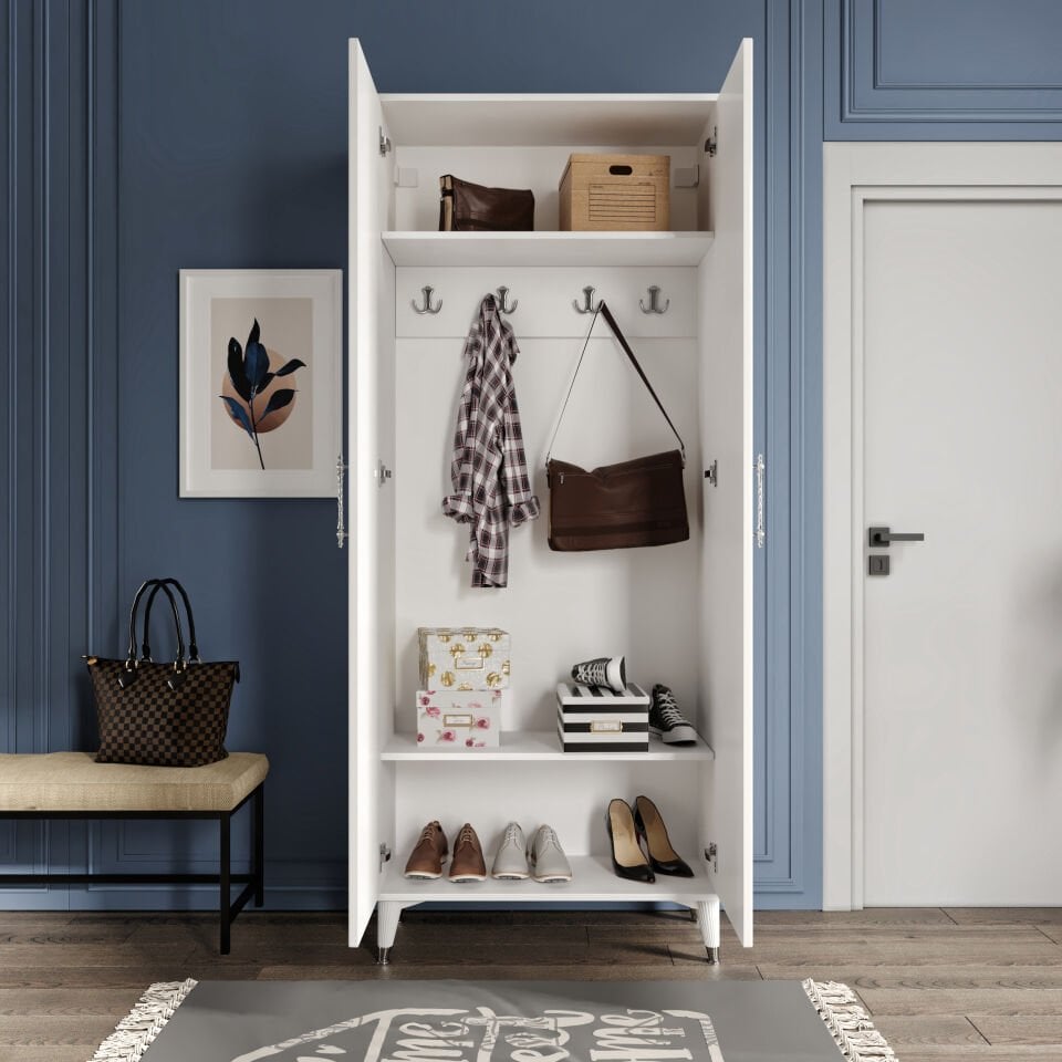 Kale Metal Kulp Kla2190 Ayakkabılık Portmanto Vestiyer Beyaz Gümüş