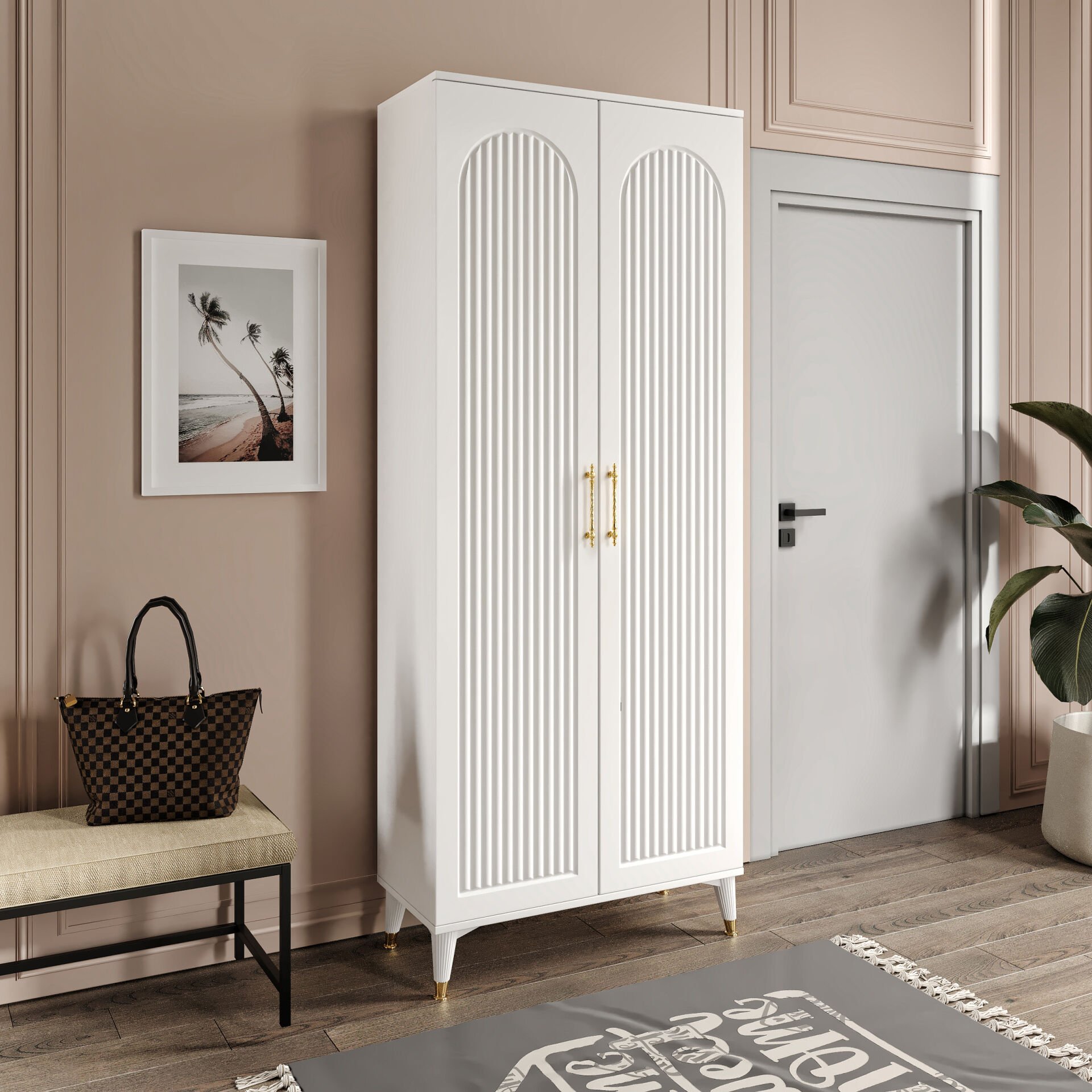 Kale Metal Kulp Kla2190 Ayakkabılık Portmanto Vestiyer Beyaz Gold