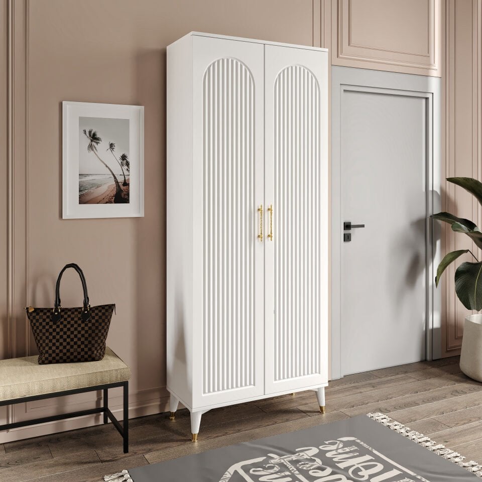 Kale Metal Kulp Kla2190 Ayakkabılık Portmanto Vestiyer Beyaz Gold