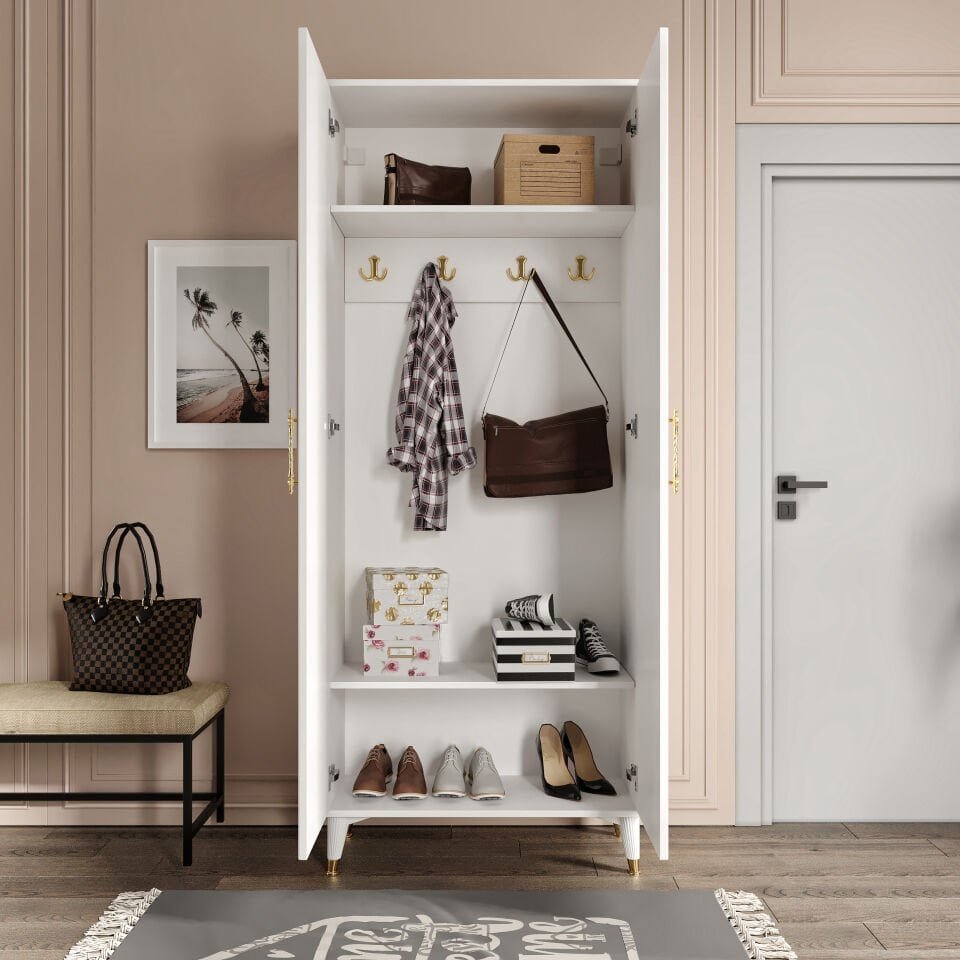 Kale Metal Kulp Kla2190 Ayakkabılık Portmanto Vestiyer Beyaz Gold