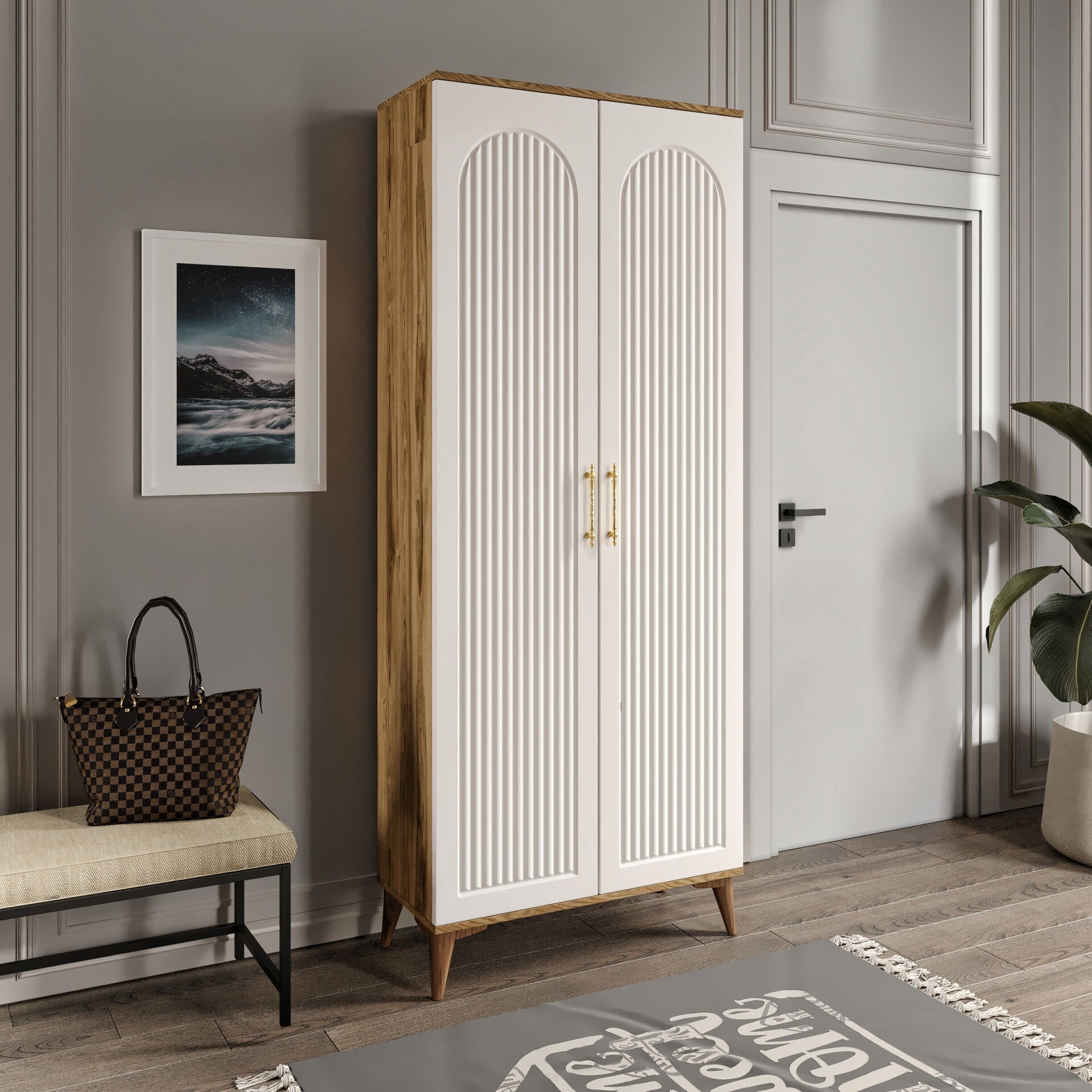 Kale Metal Kulp Kla2190 Ayakkabılık Portmanto Vestiyer Ekru Ceviz