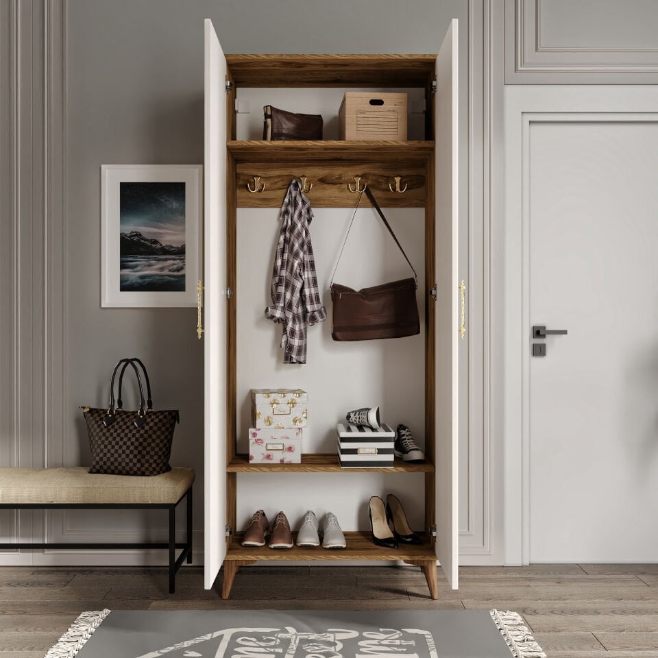 Kale Metal Kulp KLA2190 ayakkabilik iç raflar ekru ceviz