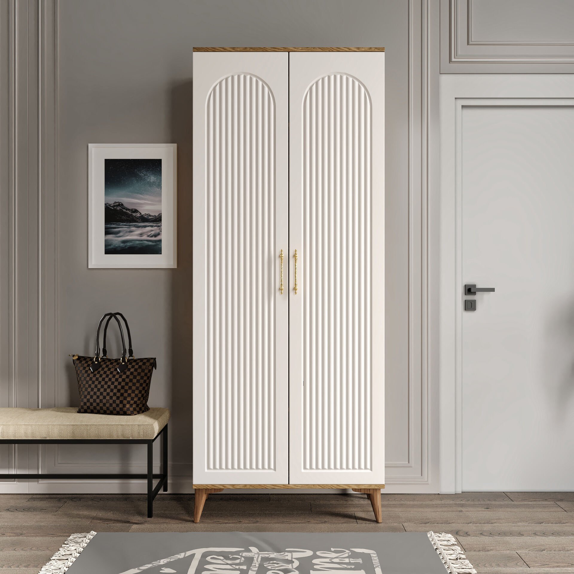 KLA2190 ekru ceviz ayakkabilik portmanto vestiyer