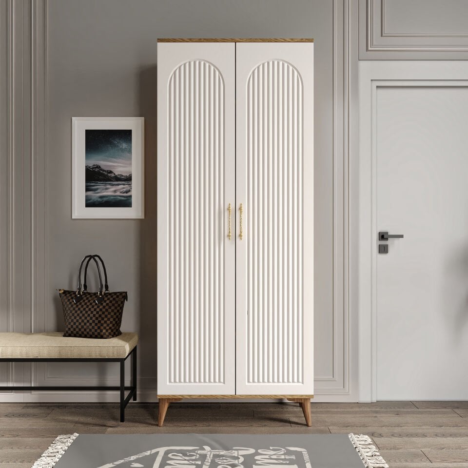 KLA2190 ekru ceviz ayakkabilik portmanto vestiyer