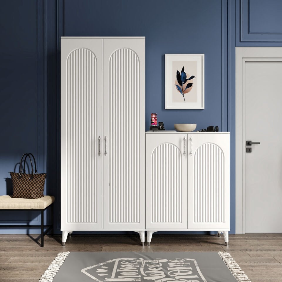 Kale Metal Kulp Kla4190 Ayakkabılık Portmanto Vestiyer Beyaz Gümüş