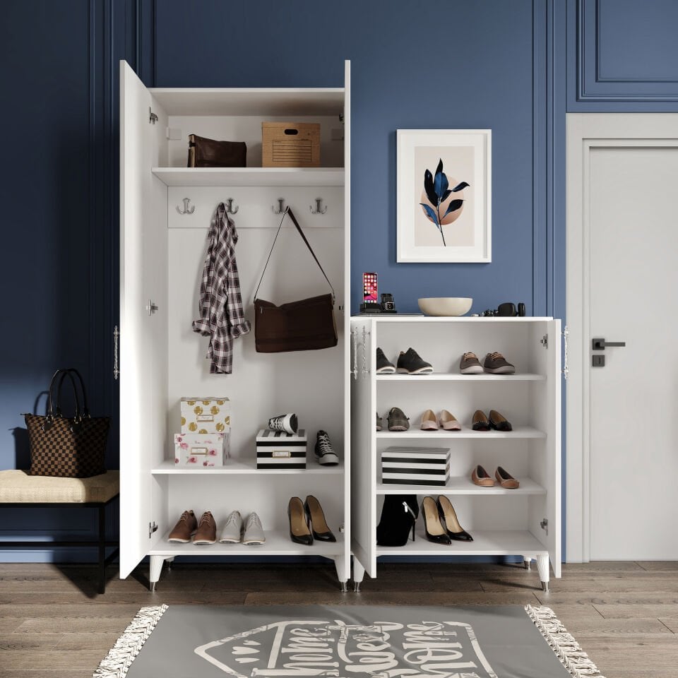 Kale Metal Kulp Kla4190 Ayakkabılık Portmanto Vestiyer Beyaz Gümüş