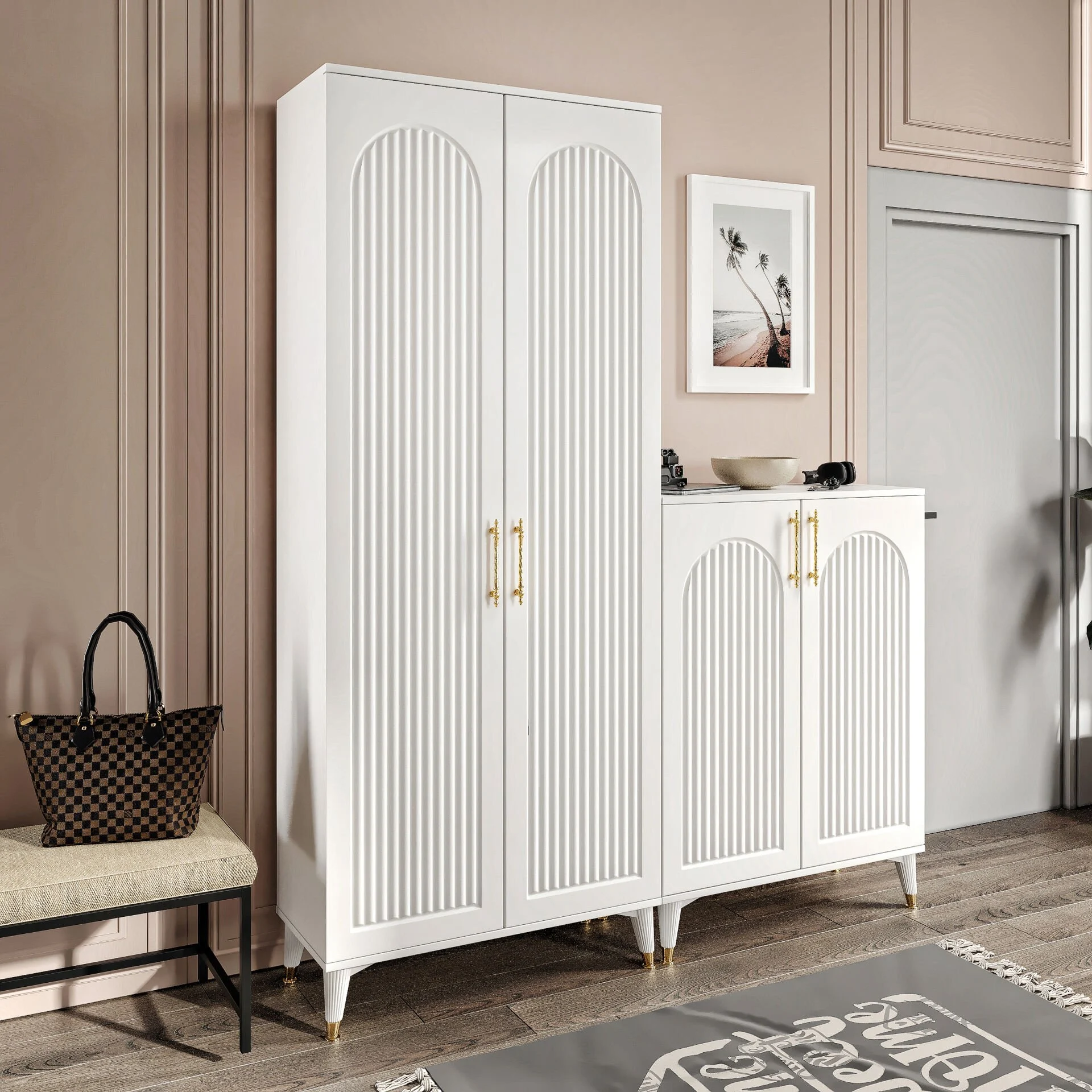 Kale Metal Kulp Kla4190 Ayakkabılık Portmanto Vestiyer Beyaz Gold