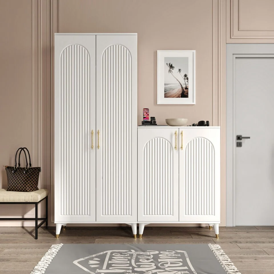 Kale Metal Kulp Kla4190 Ayakkabılık Portmanto Vestiyer Beyaz Gold