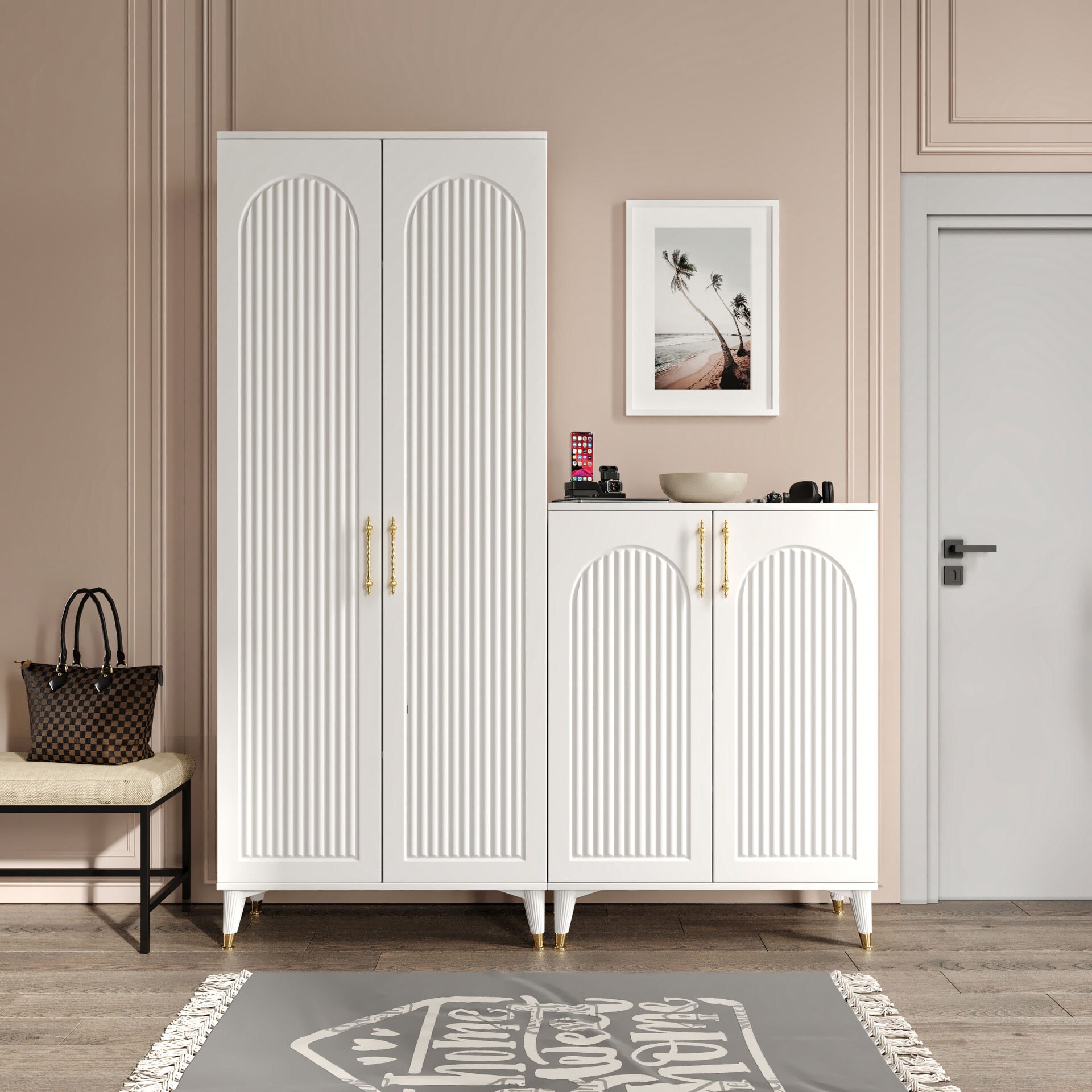 KLA4190 beyaz gold ayakkabilik portmanto vestiyer