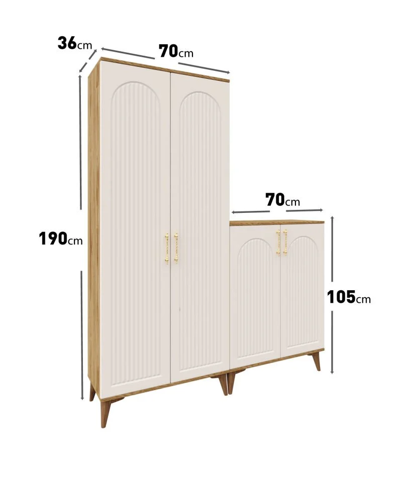 Kale Metal Kulp Kla4190 Ayakkabılık Portmanto Vestiyer Ekru Ceviz