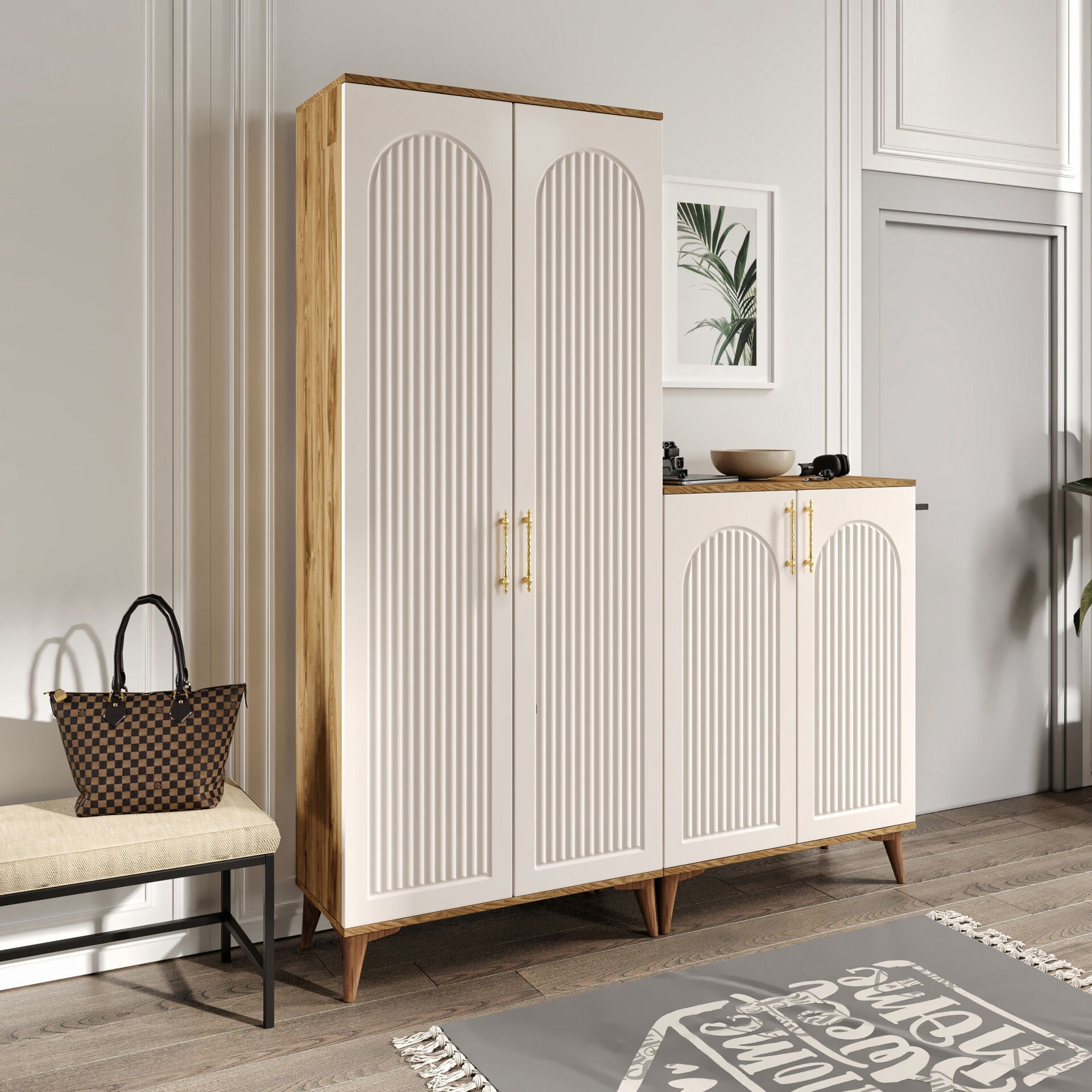 Kale Metal Kulp Kla4190 Ayakkabılık Portmanto Vestiyer Ekru Ceviz