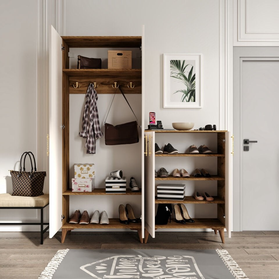 Kale Metal Kulp Kla4190 Ayakkabılık Portmanto Vestiyer Ekru Ceviz