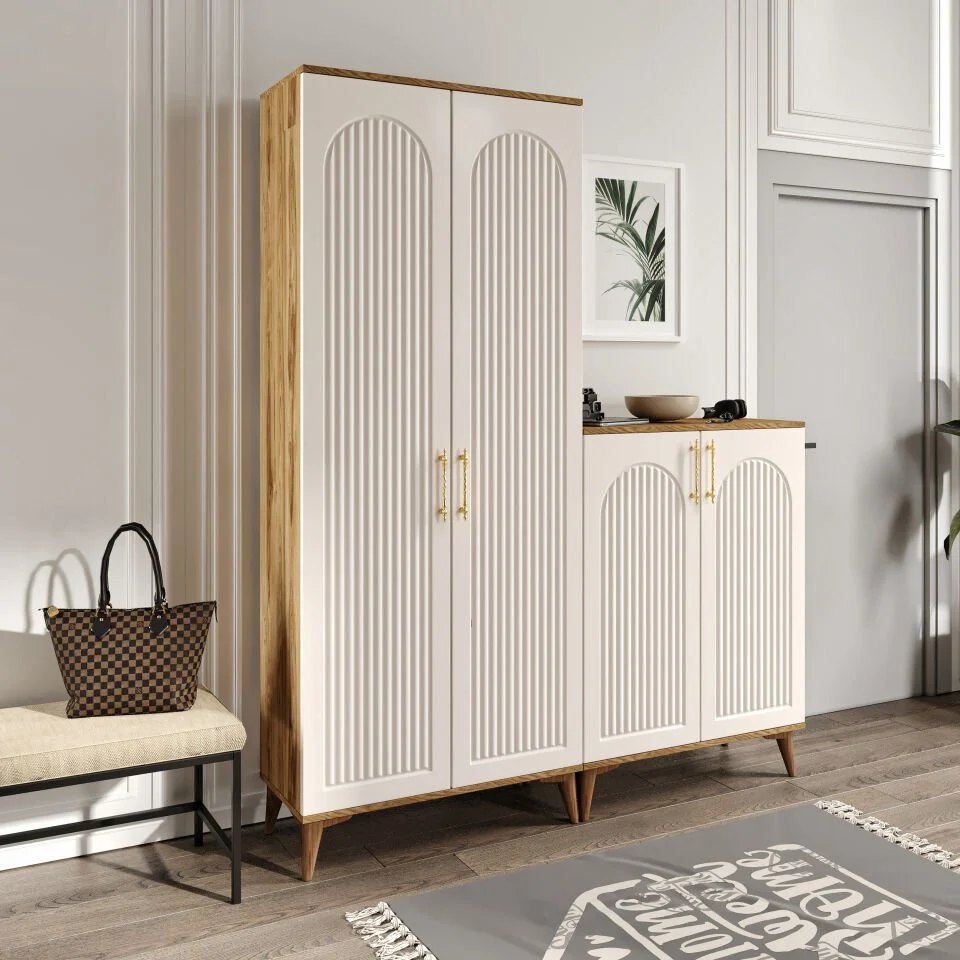 Kale Metal Kulp Kla4190 Ayakkabılık Portmanto Vestiyer Ekru Ceviz