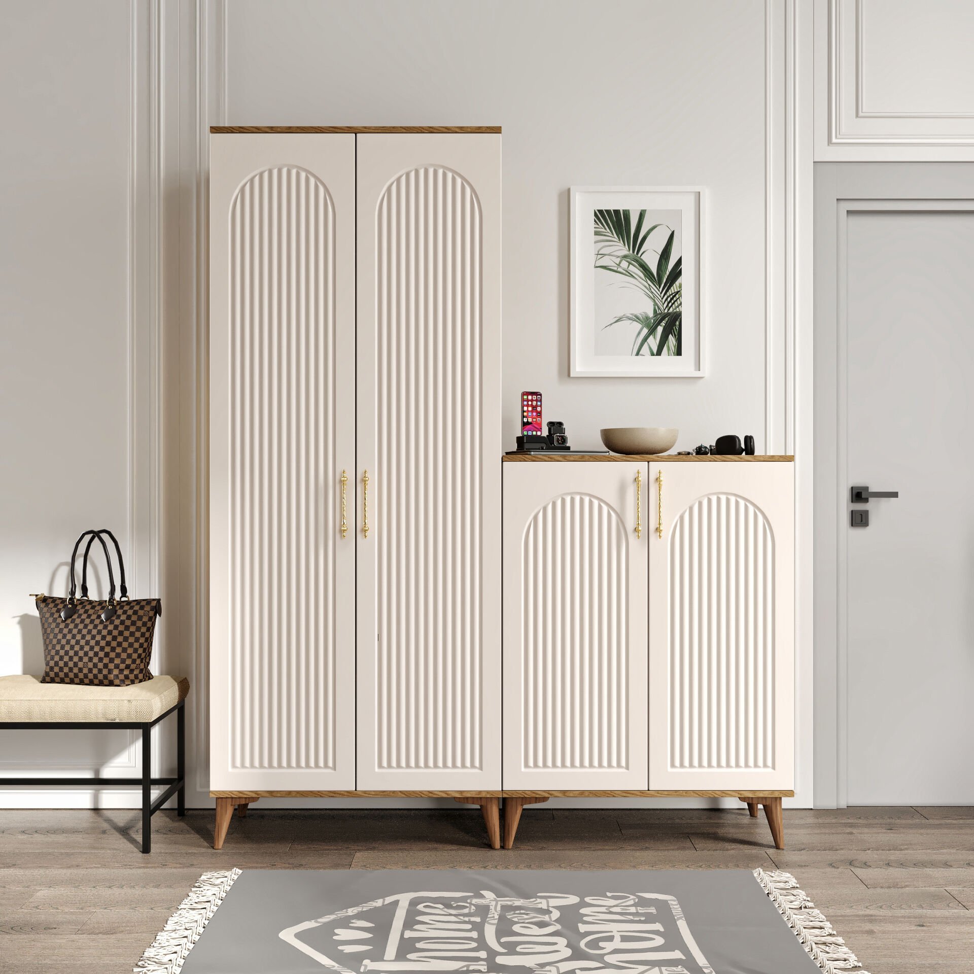 Kale Metal Kulp KLA4190 ayakkabilik portmanto vestiyer ekru ceviz