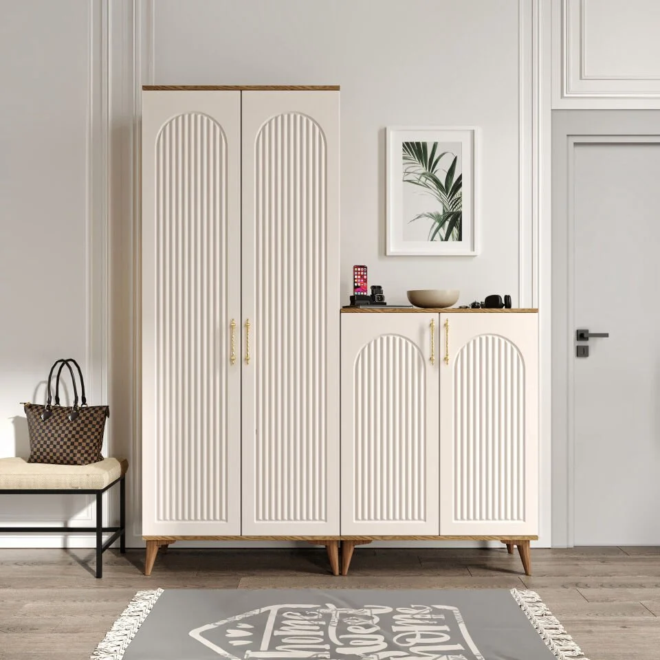 Kale Metal Kulp KLA4190 ayakkabilik portmanto vestiyer ekru ceviz