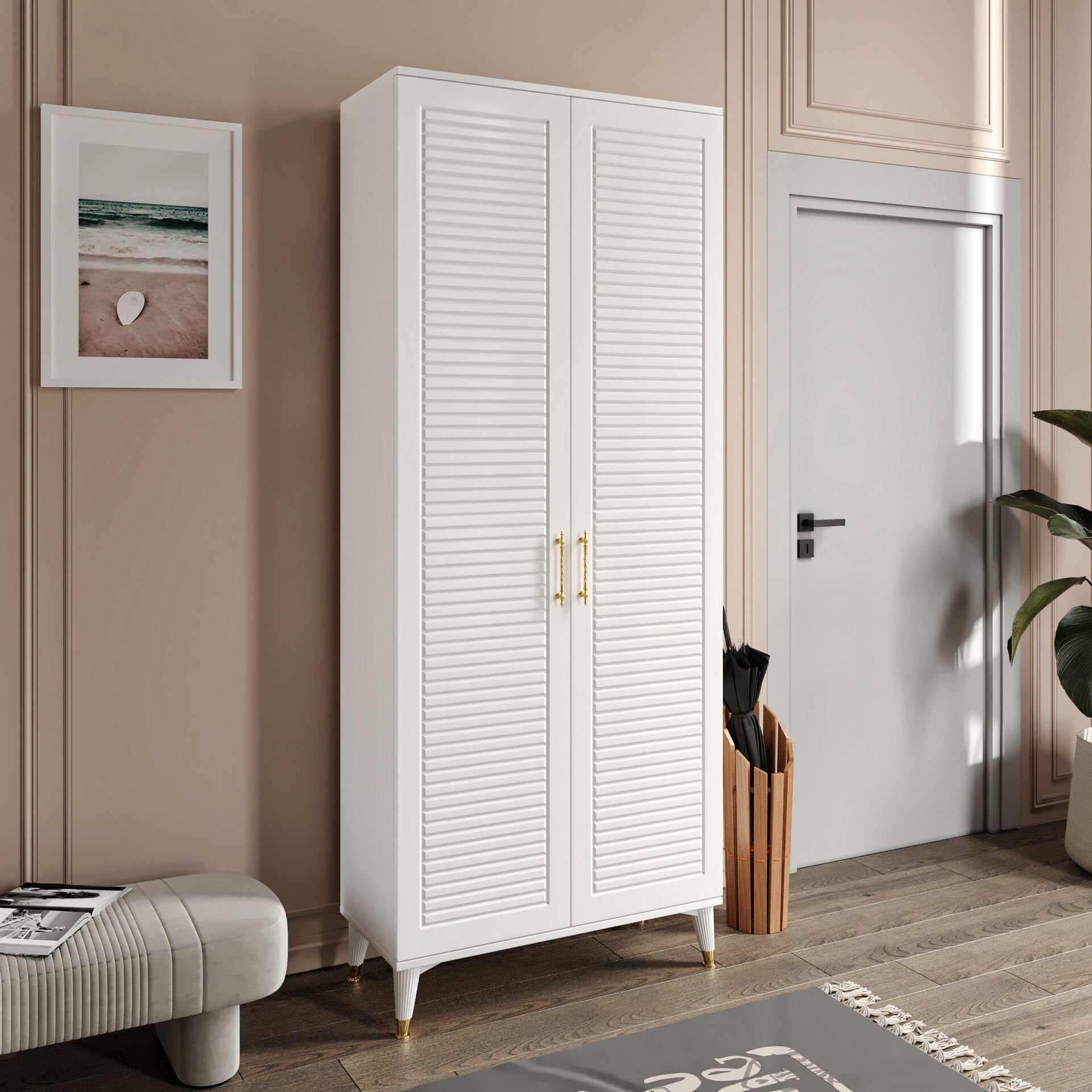 Panjurlu Metal Kulp Pnj2190 Ayakkabılık Portmanto Vestiyer Beyaz Gold