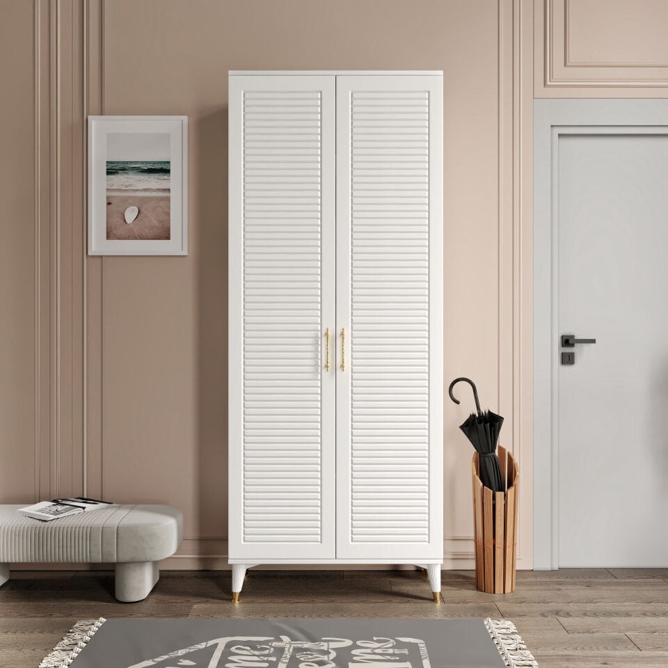 Panjurlu Metal Kulp Pnj2190 Ayakkabılık Portmanto Vestiyer Beyaz Gold