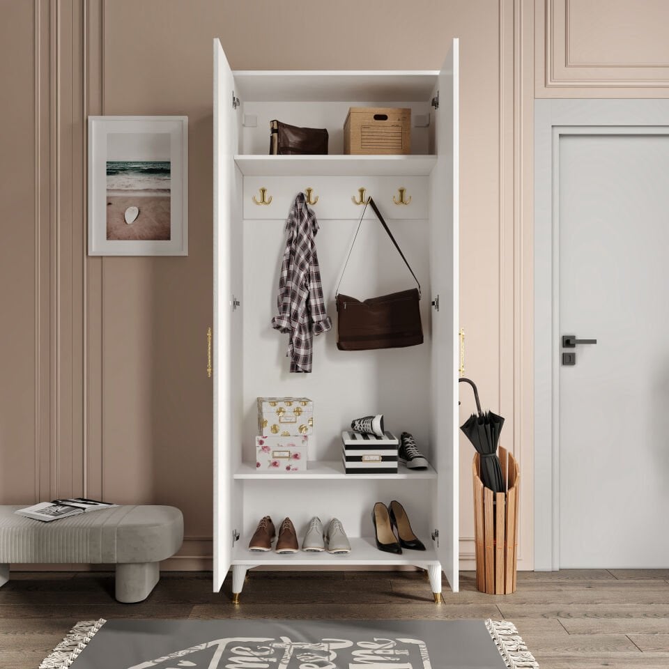 Panjurlu Metal Kulp Pnj2190 Ayakkabılık Portmanto Vestiyer Beyaz Gold