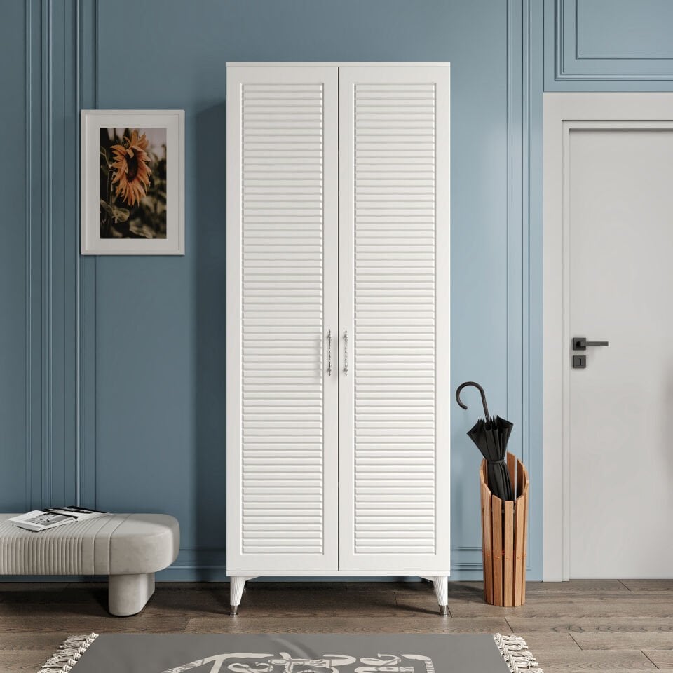 Panjurlu Metal Kulp Pnj2190 Ayakkabılık Portmanto Vestiyer Beyaz Gümüş