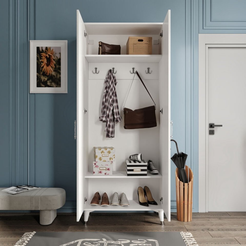 Panjurlu Metal Kulp Pnj2190 Ayakkabılık Portmanto Vestiyer Beyaz Gümüş