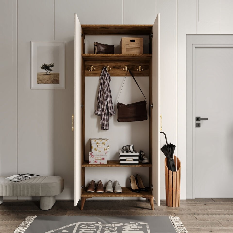 Panjurlu Metal Kulp Pnj2190 Ayakkabılık Portmanto Vestiyer Aytaşı Ceviz