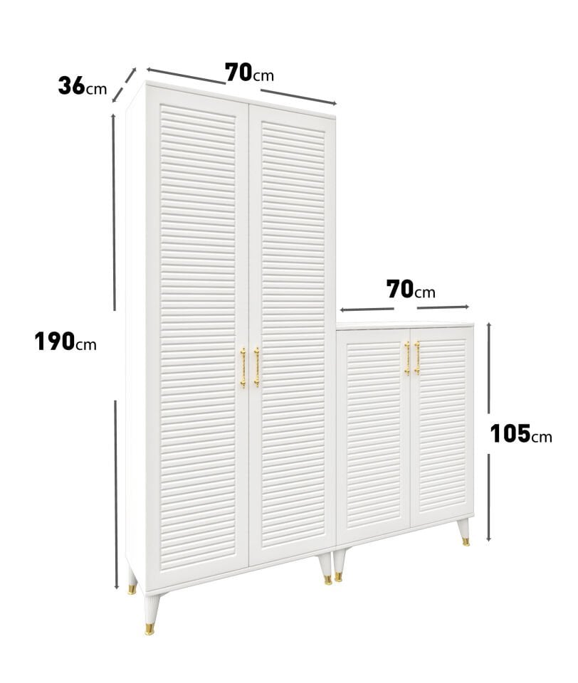 Panjurlu Metal Kulp Ask4190 Ayakkabılık Portmanto Vestiyer Beyaz Gold