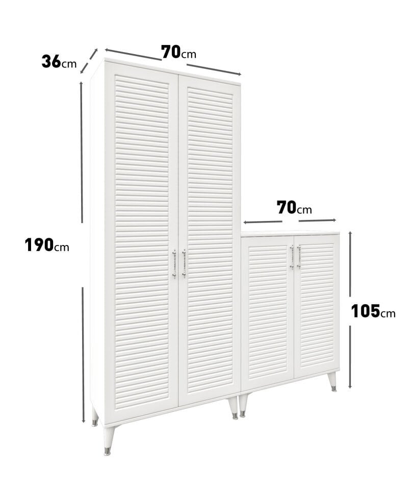 Panjurlu Metal Kulp Ask4190 Ayakkabılık Portmanto Vestiyer Beyaz Gümüş