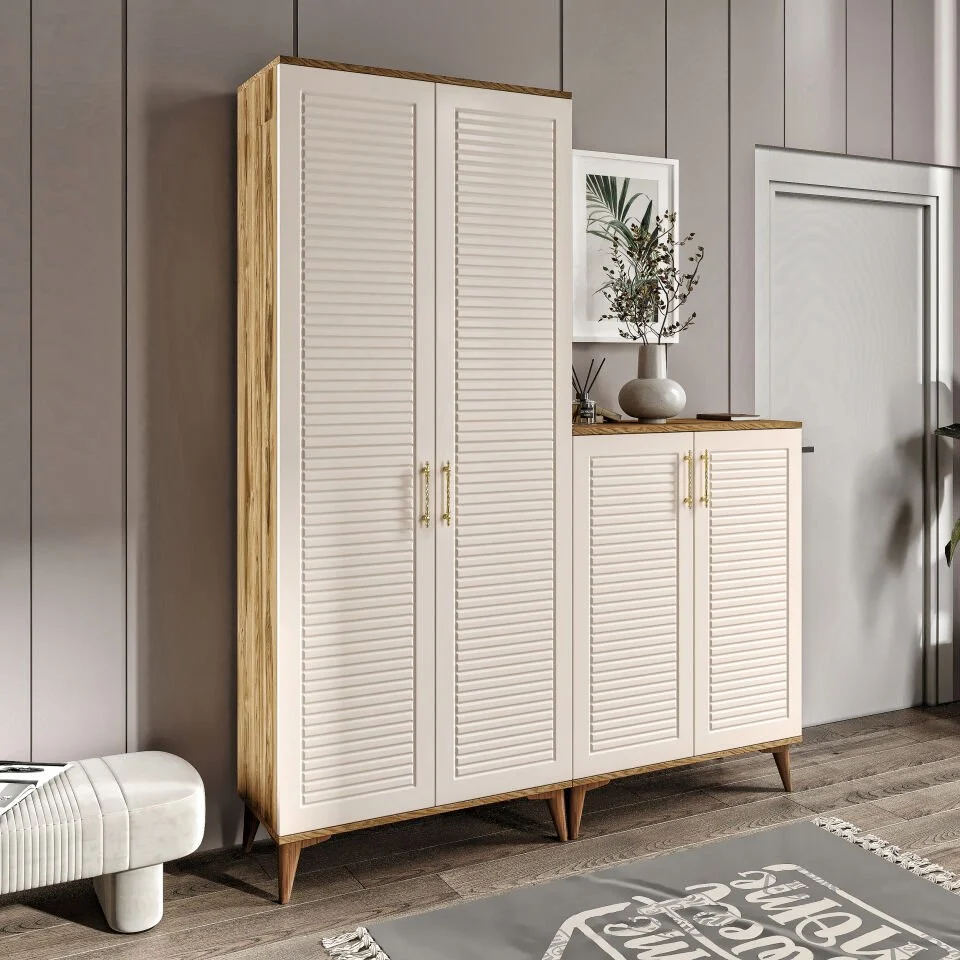 Panjurlu Metal Kulp Ask4190 Ayakkabılık Portmanto Vestiyer Aytaşı Ceviz