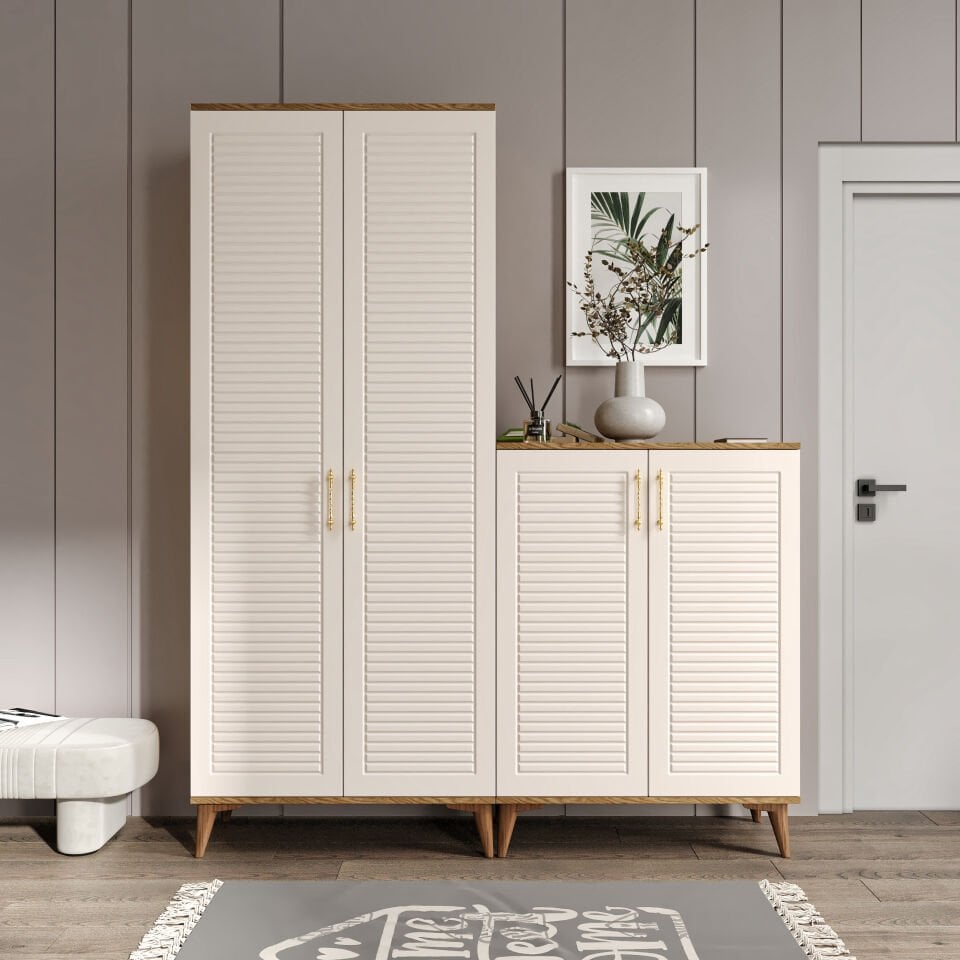 Panjurlu Metal Kulp Ask4190 Ayakkabılık Portmanto Vestiyer Aytaşı Ceviz