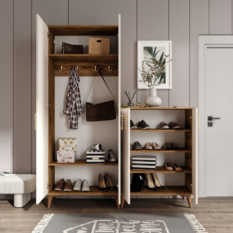 Panjurlu Metal Kulp Ask4190 Ayakkabılık Portmanto Vestiyer Aytaşı Ceviz