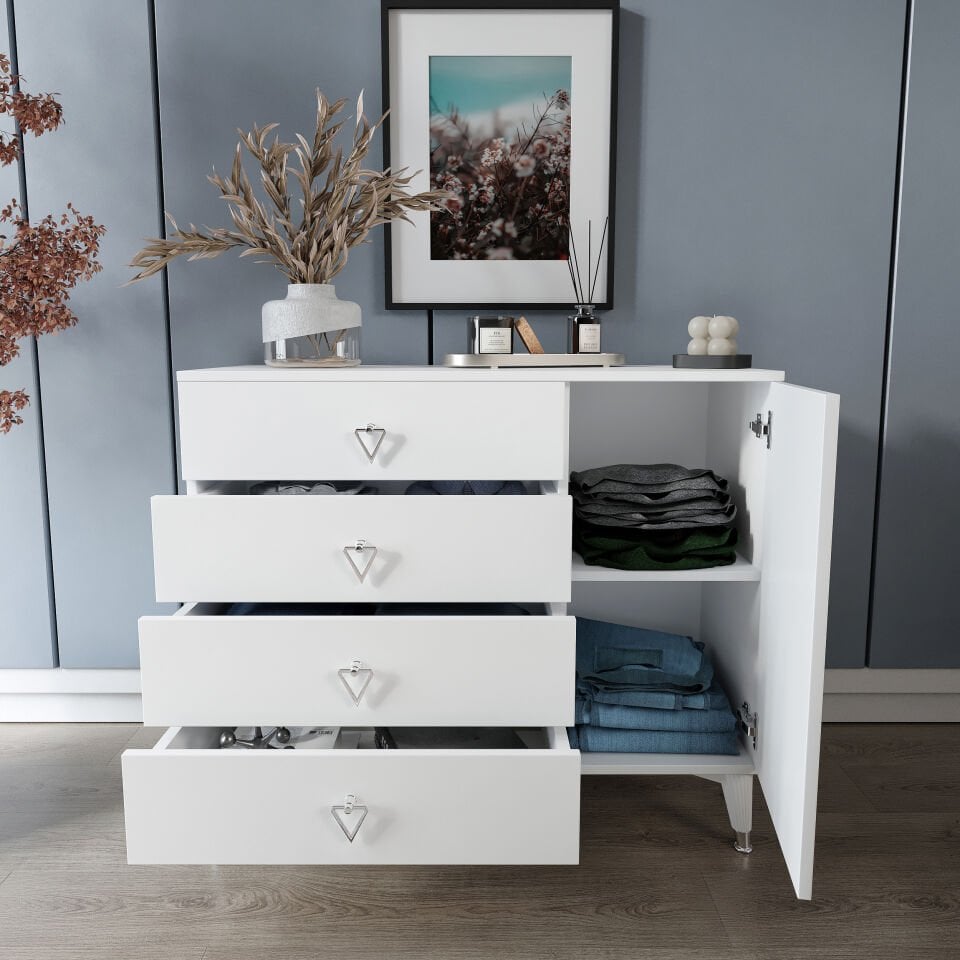 Modern tasarımlı simple beyaz gümüş şifonyer