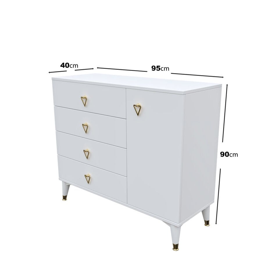Simple 4 Çekmeceli 1 Kapaklı Modern Şifonyer Beyaz Gold