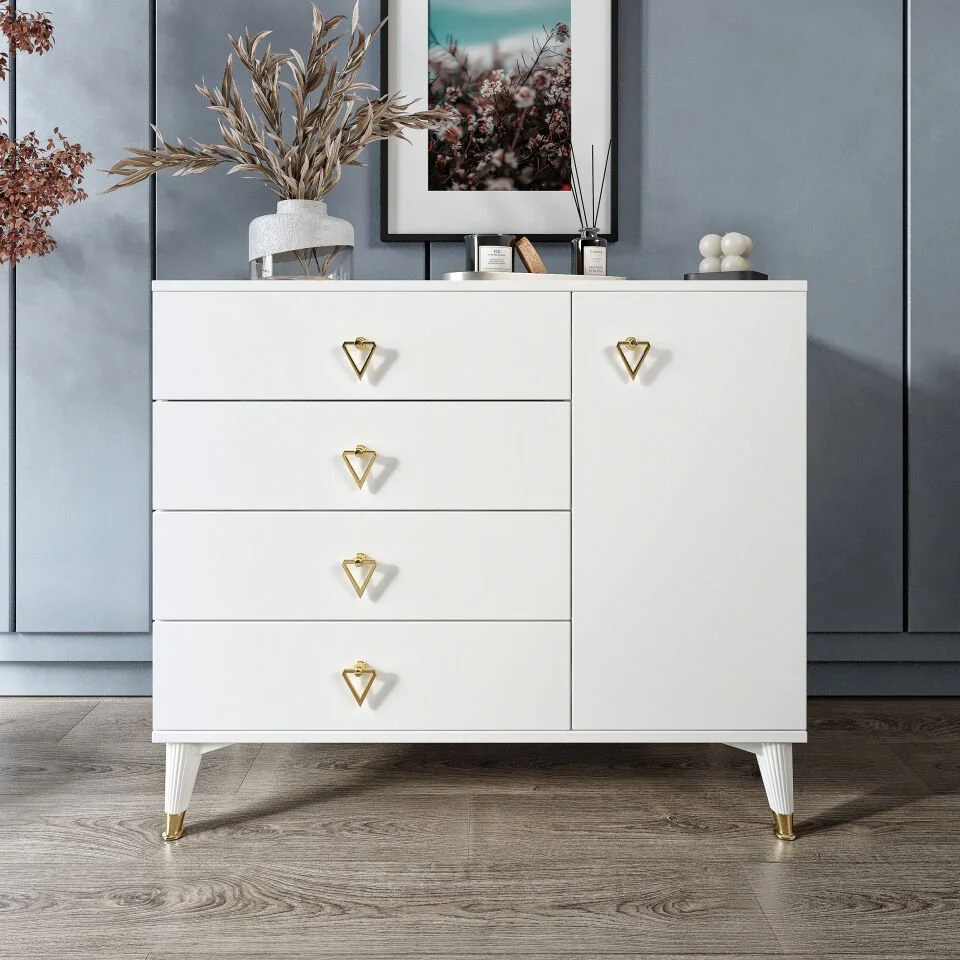 Simple 4 çekmeceli beyaz gold şifonyer modeli