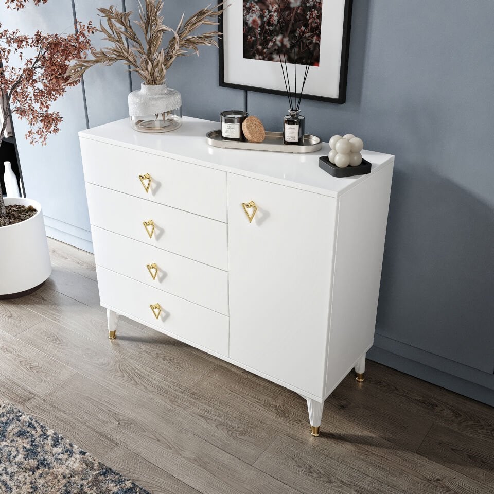 Yatak odası için simple beyaz gold şifonyer