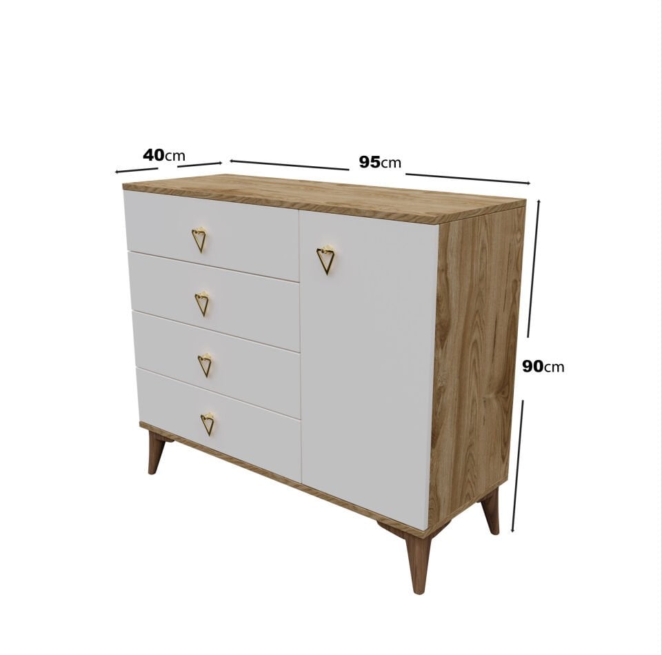 Kapaklı ve çekmeceli ekru ceviz yatak odası şifonyer