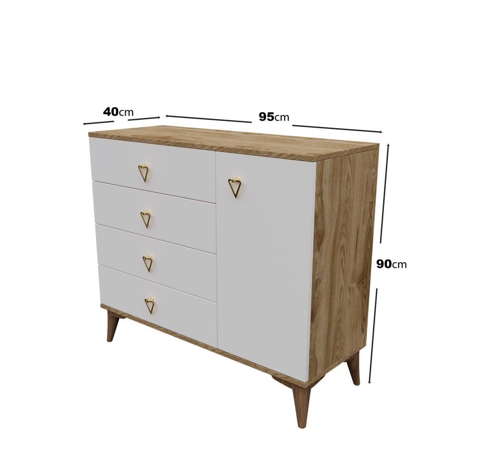 Simple 4 Çekmeceli 1 Kapaklı Modern Şifonyer Ekru Ceviz