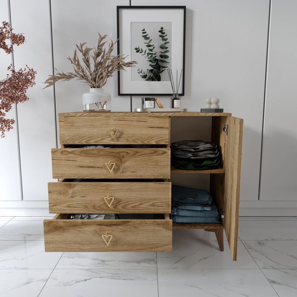 Çekmece detaylı simple ceviz şifonyer