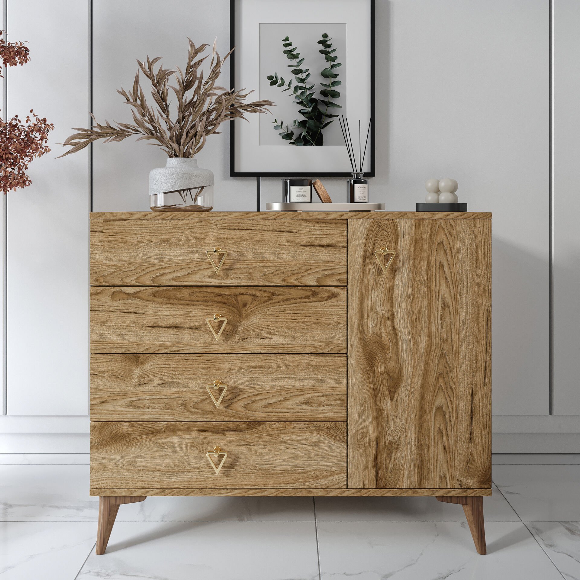 Simple 4 çekmeceli ceviz şifonyer modeli