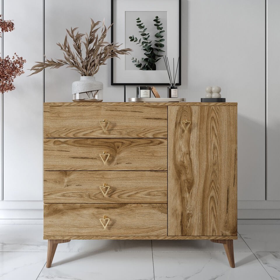 Simple 4 çekmeceli ceviz şifonyer modeli