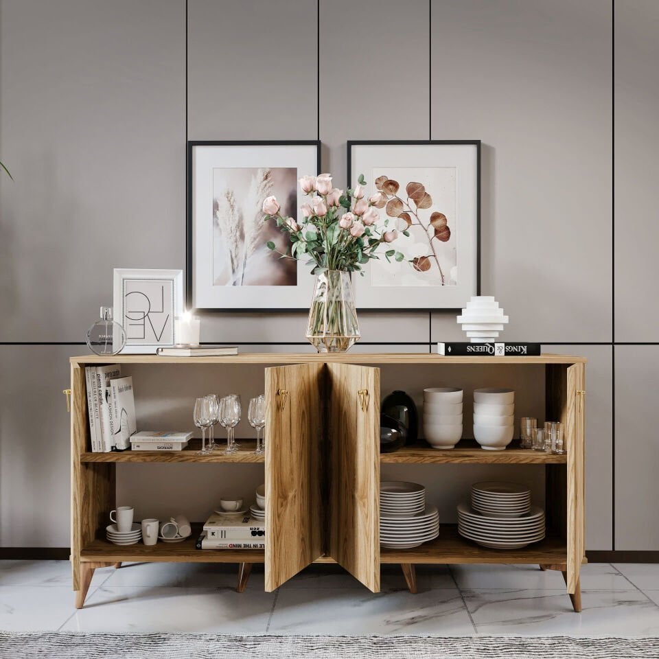 Simple konsol 4 kapaklı 2 çekmeceli depolama çözümü