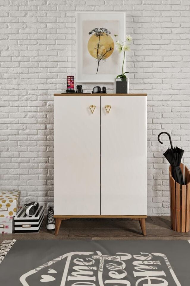 Simple Ayakkabılık  Çok Amaçlı Dolap Mutfak Kiler Balkon Ekru Ceviz